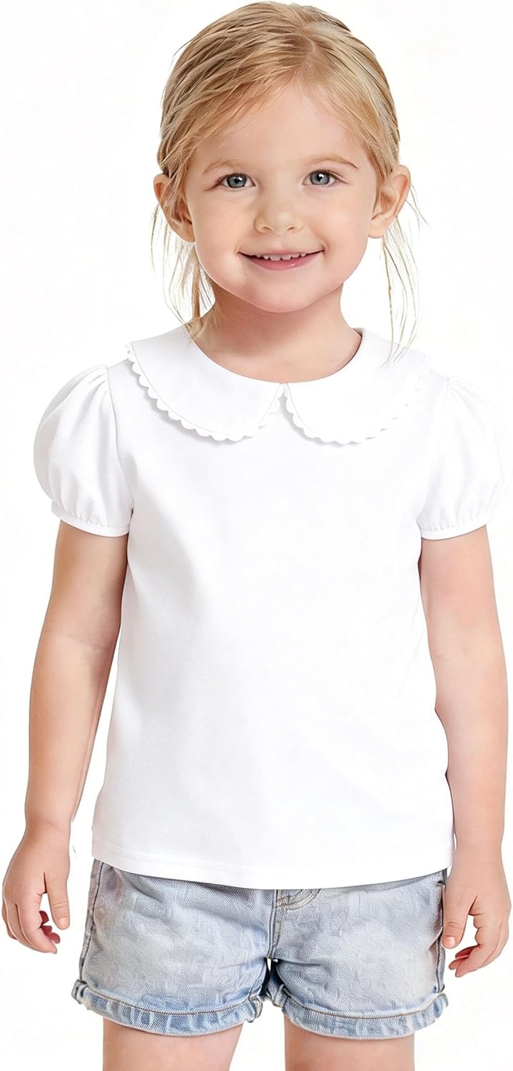 12M-12Y Toddler Baby Girls Ruffle Collar Blouse Kids Girl Solid Color T-Shirts Casual Tee Tops