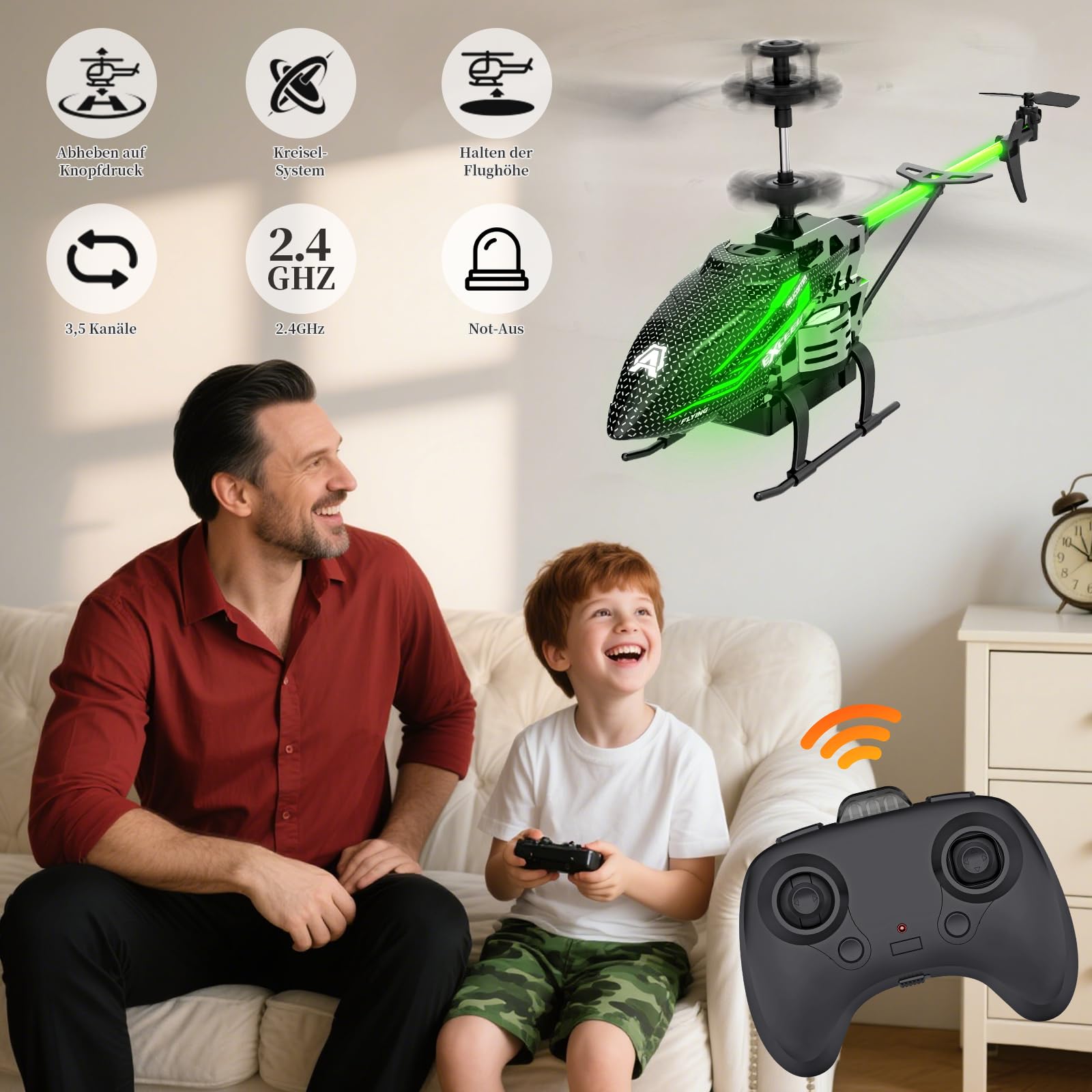 Helikopter zdalnie sterowany, 2,4 G, helikopter RC, samolot ze światłem LED, 3,5-kanałowy, żyroskopter i stała wysokość dla dzieci