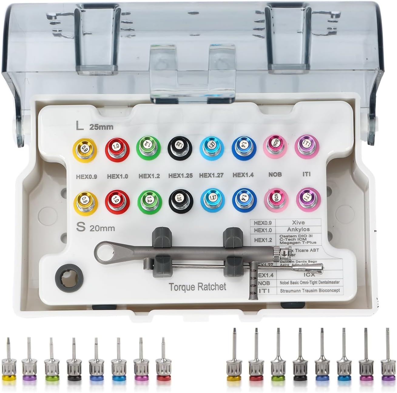 Dental Implant Torque Wrench Set - Universal Prosthetic Kit Dental Implant Kit with Torque Ratchet Screwdrivers 16 pcs,10-70Ncm, Secure Disassemble Implant Restorations