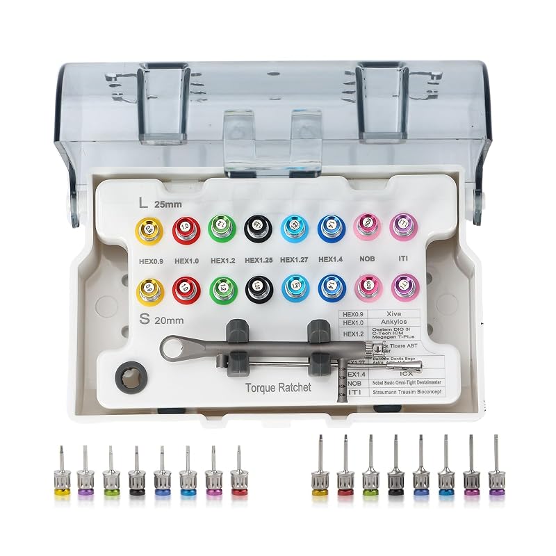 Kit de Chave de Torque para Implantes Dentários Kaneyvok com Catraca, 10–70 N·cm, 17 peças