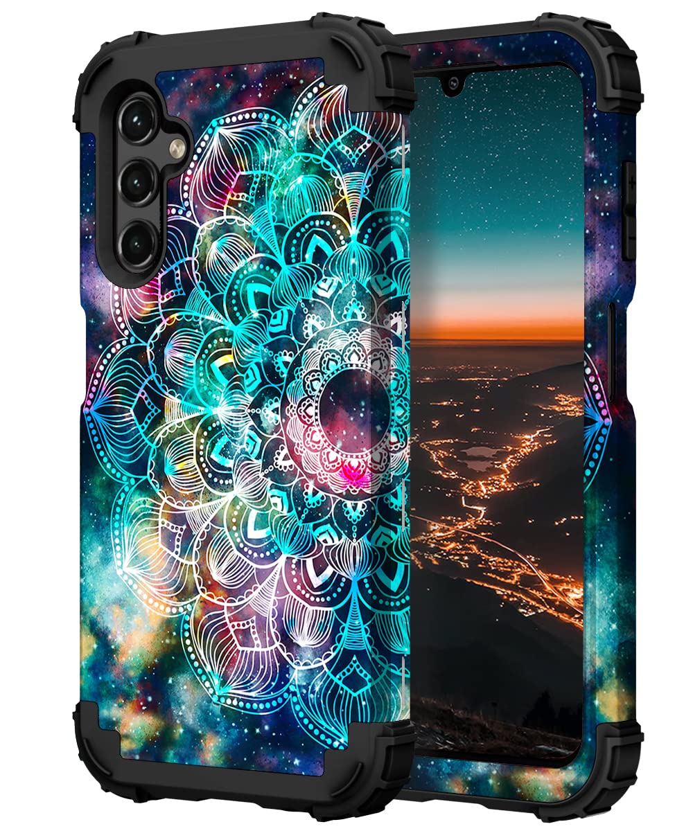 hocase for galaxy a15 5g case, heavy duty shockproof protection soft silicone rubber bumper+hard plastic hybrid protective case for samsung galaxy a15 5g (6.5") 2024 - mandala in galaxy