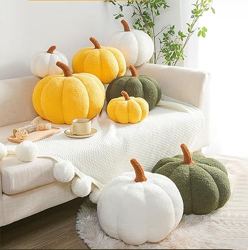 Miniatura 4 de Almohada de calabaza, bonito cojín de felpa suave con forma de calabaza, decoración de otoño para el hogar, cojines de sofá, regalo, blanco, 7.9