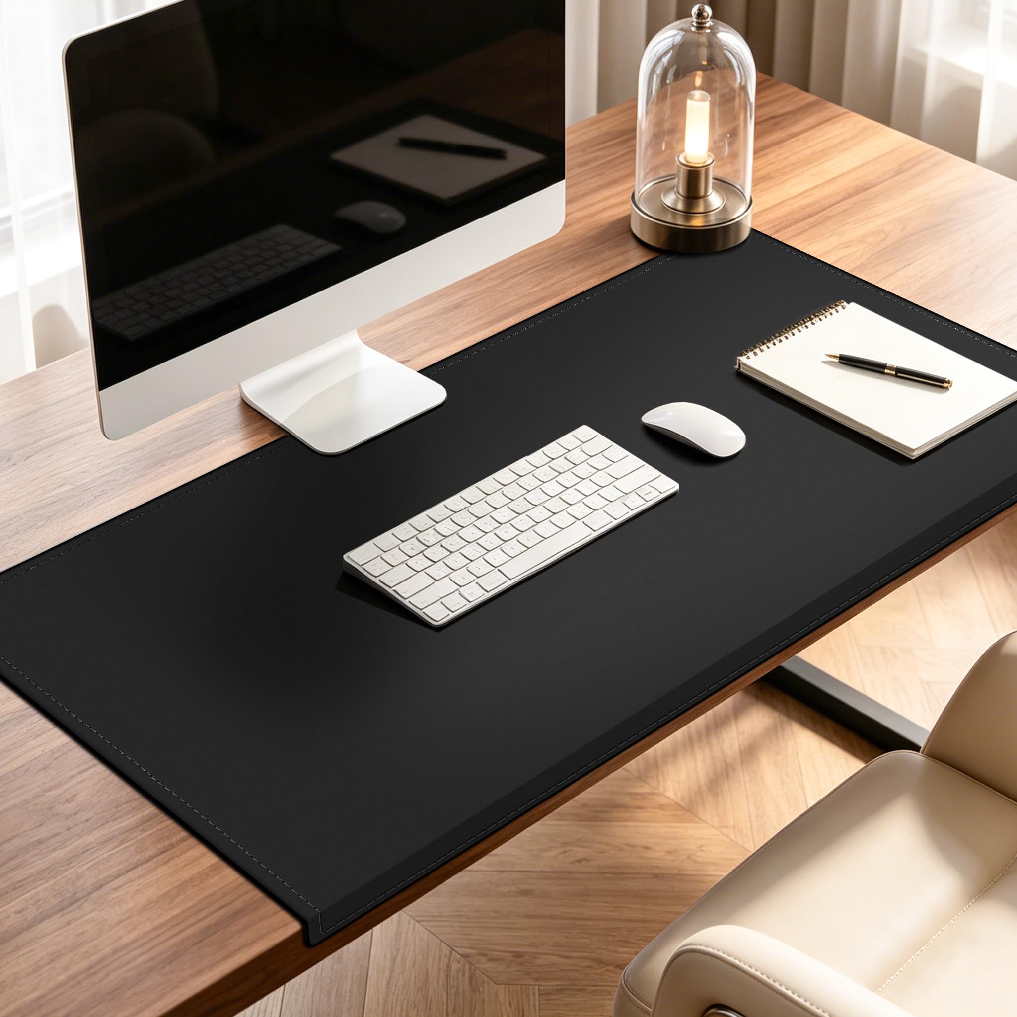 SK Studio Schreibtischunterlage mit Kantenschutz wasserdichte PU Leder, rutschfeste mit Kantenverriegelung Mausunterlage für Computertastatur, PC und Laptop Hellblau, 60x30cm