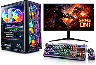 KRYNORCXY Gaming Desktop Computer Full Set PC i7 4770, 16GB RAM, SSD, GT 730 4GB Graphics, 22 Inch Monitor, RGB 4 Fan Cabinet, RGB Keyboard Mouse, WiFi, Windows 11 Pro (128GB SSD+1TB HDD)