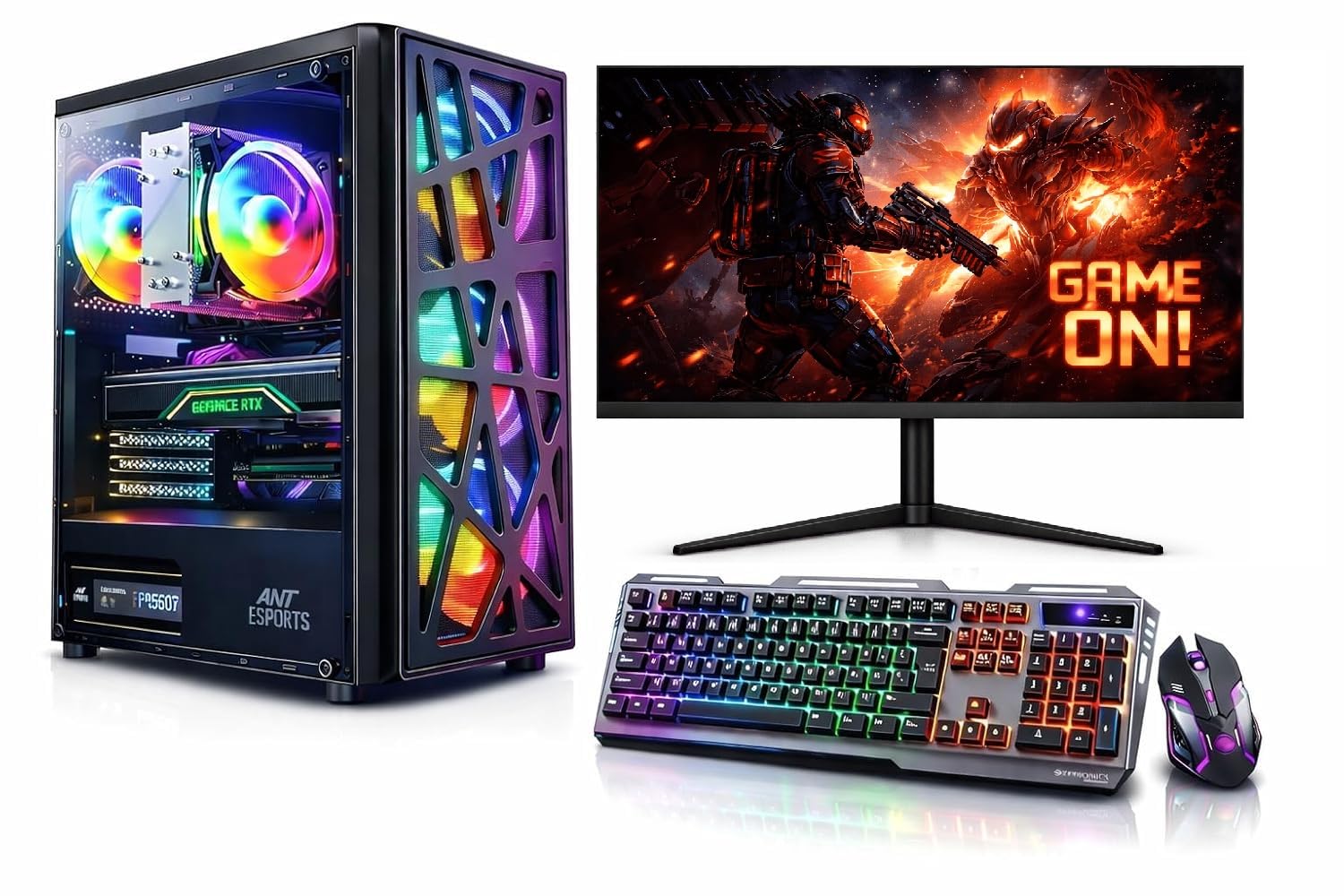 KRYNORCXY Gaming Desktop Computer Full Set PC i7 4770, 16GB RAM, SSD, GT 730 4GB Graphics, 22 Inch Monitor, RGB 4 Fan Cabinet, RGB Keyboard Mouse, WiFi, Windows 11 Pro (256GB SSD+1TB HDD)