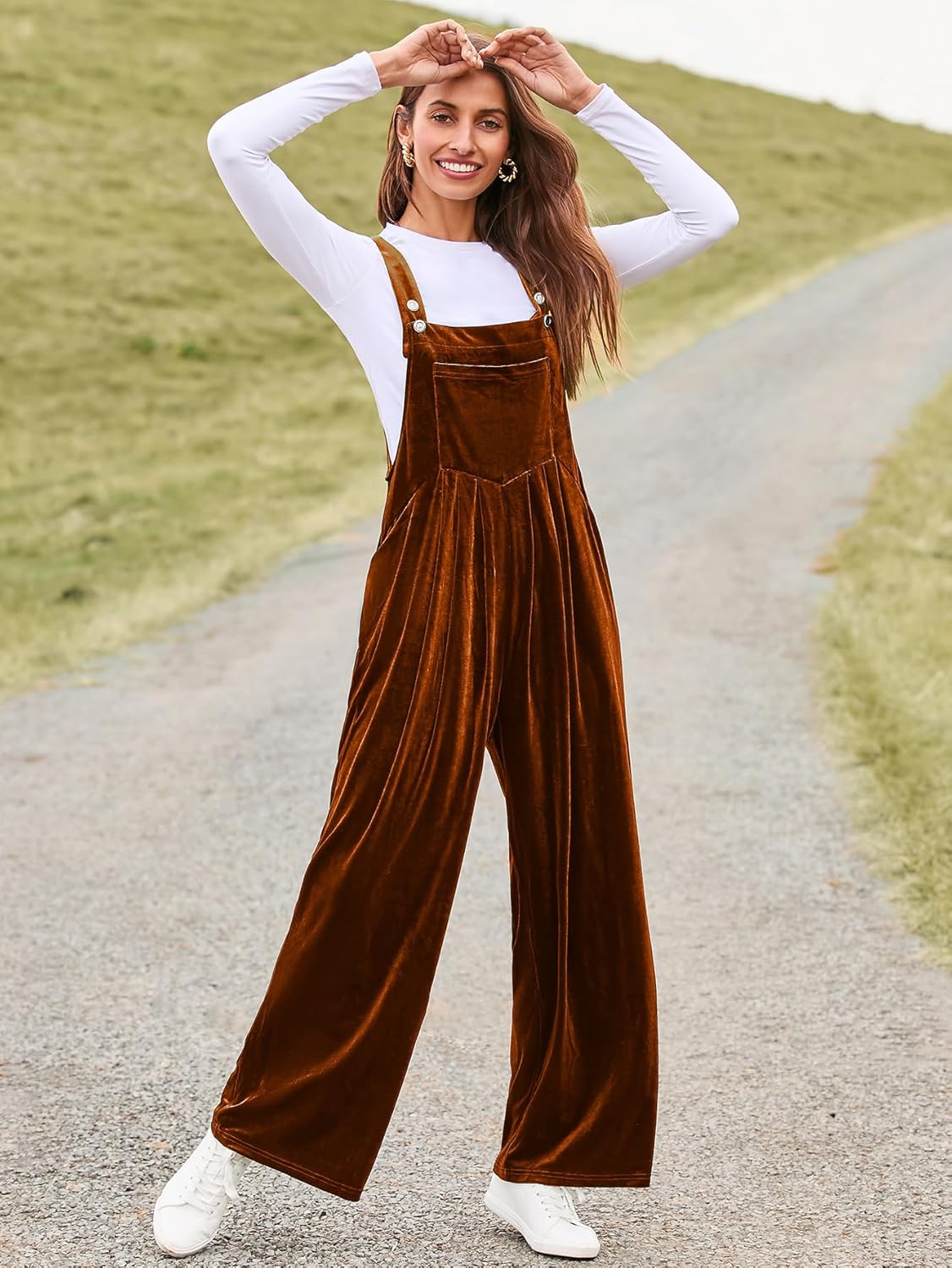 BerryGo Casual Velvet Sleeveless Loose Jumpsuits Dressy One Piece Wide Leg Overalls Long Pant Rompers For Women - Image 4