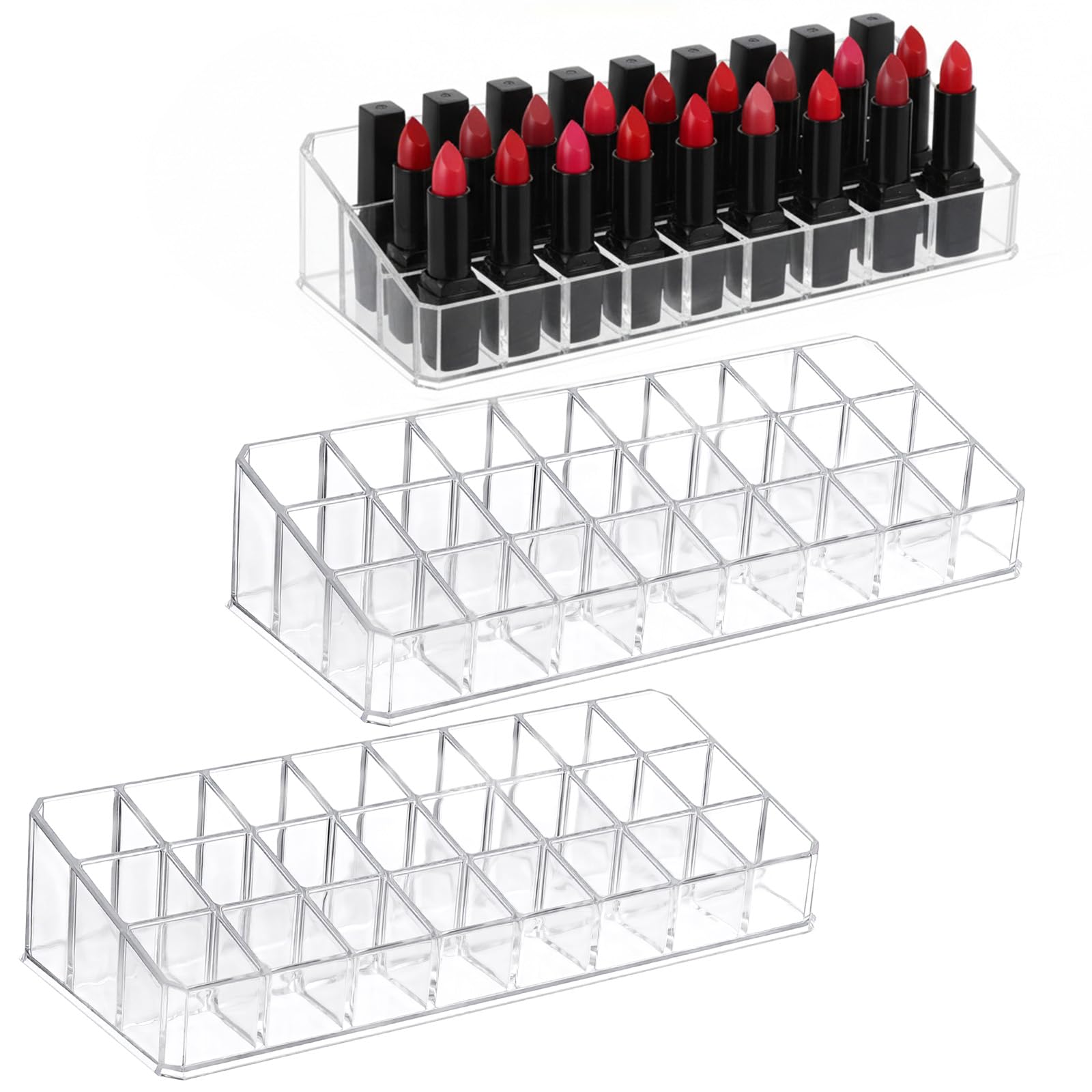 Lippenstift-Organizer aus Acryl, 72 Fächer, transparent, für Lipgloss, Kosmetik und Schminktisch, 3 Stück