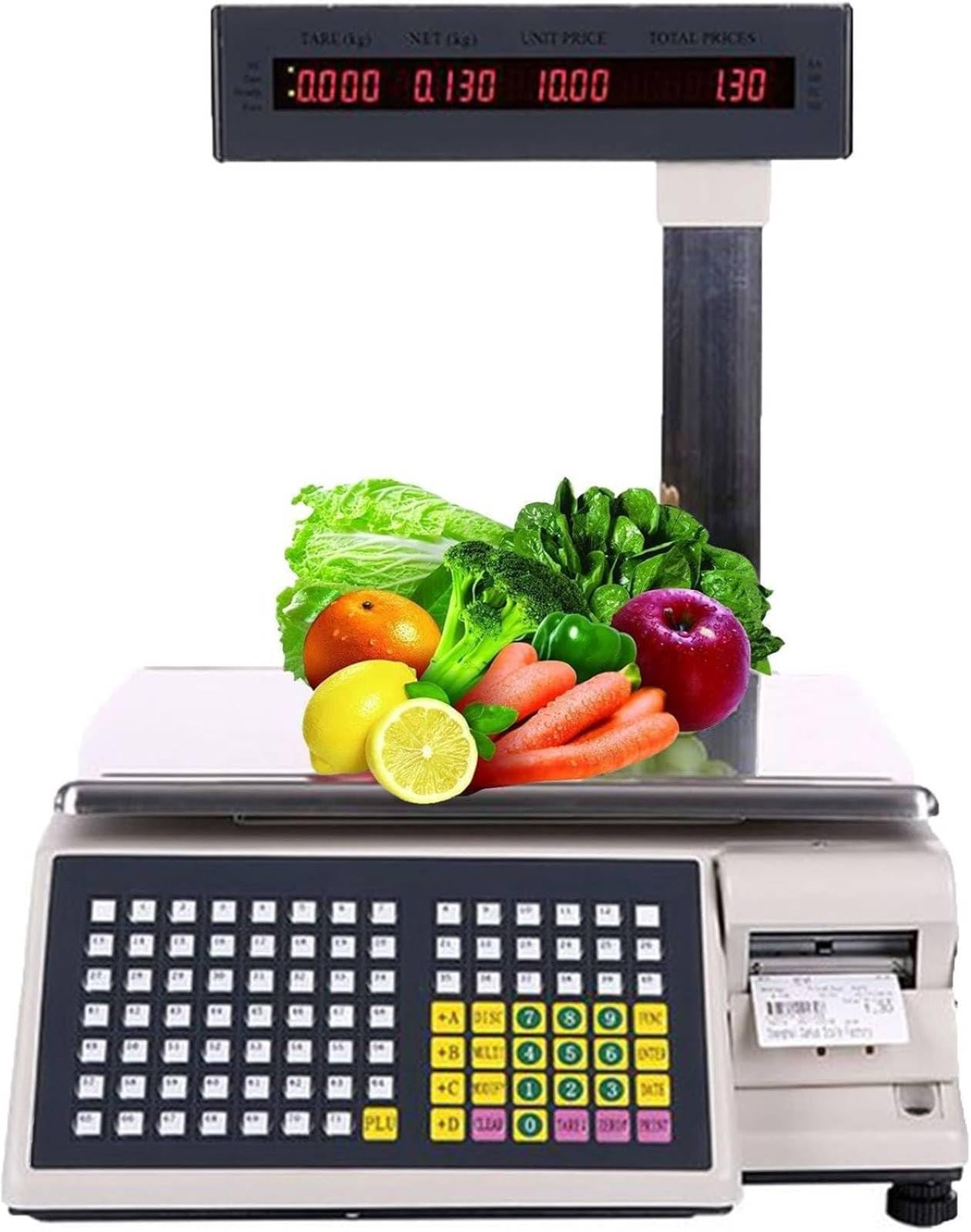 Etikettendruckerwaage,Handelspreisrechenwaage,Elektronik-Skala Kassa,Digitale Preis-Etikettendruckwaage,mit doppelseitigem LED-Display + 71 Shor