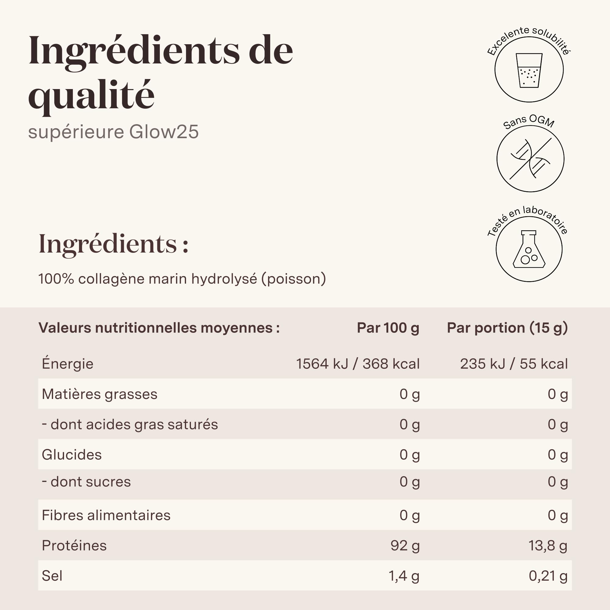 Collagène marin en poudre Glow25® [300g] – Haute solubilité – Peptides de collagène à boire – Collagène hydrolysé pur – Naturel – Collagen