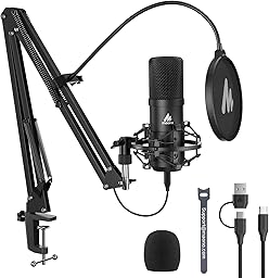 MAONO USBコンデンサーマイク XLR 卓上マイク プラグ＆プレイ 単一指向性 アームスタンド付き ノイズ低減 PC/サウンドカード/ミキサー/会議/Skype/Windows/MacOS/PS4/PS5/スマホ対応 録音 生放送 ポットキャストYouTube ゲーム実況 在宅勤務 専用アプリ搭載 Type-Cアタブター付属 適格請求書発行可 マイクセット AU-A04 Gen2
