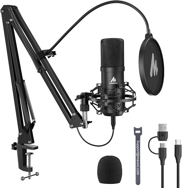 MAONO USBコンデンサーマイク XLR 卓上マイク プラグ&プレイ 単一指向性 アームスタンド付き ノイズ低減 PC/サウンドカード/ミキサー/会議/Skype/Windows/MacOS/PS4/PS5/スマホ対応 録音 生放送 ポットキャストYouTube ゲーム実況 在宅勤務 専用アプリ搭載 Type-Cアタブター付属 適格請求書発行可 マイクセット AU-A04 Gen2 - 1