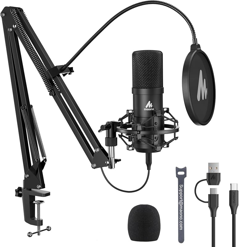 MAONO USBコンデンサーマイク XLR 卓上マイク プラグ＆プレイ 単一指向性 アームスタンド付き ノイズ低減 PC/サウンドカード/ミキサー/会議/Skype/Windows/MacOS/PS4/PS5/スマホ対応 録音 生放送 ポットキャストYouTube ゲーム実況 在宅勤務 専用アプリ搭載 Type-Cアタブター付属 適格請求書発行可 マイクセット AU-A04 Gen2