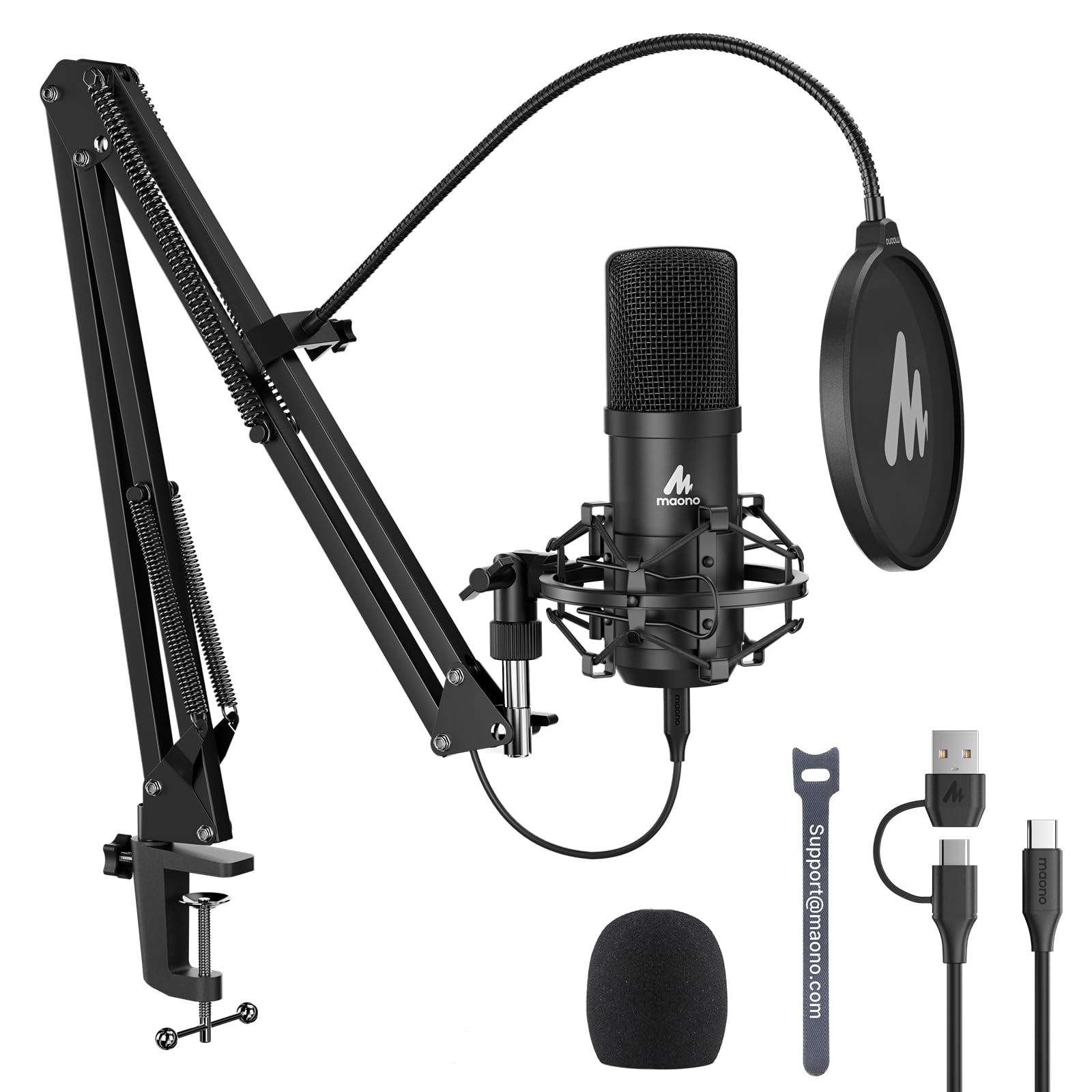 MAONO USBコンデンサーマイク XLR 卓上マイク プラグ＆プレイ 単一指向性 アームスタンド付き ノイズ低減 PC/サウンドカード/ミキサー/会議/Skype/Windows/MacOS/PS4/PS5/スマホ対応 録音 生放送 ポットキャストYouTube ゲーム実況 在宅勤務 専用アプリ搭載 Type-Cアタブター付属 適格請求書発行可 マイクセット AU-A04 Gen2