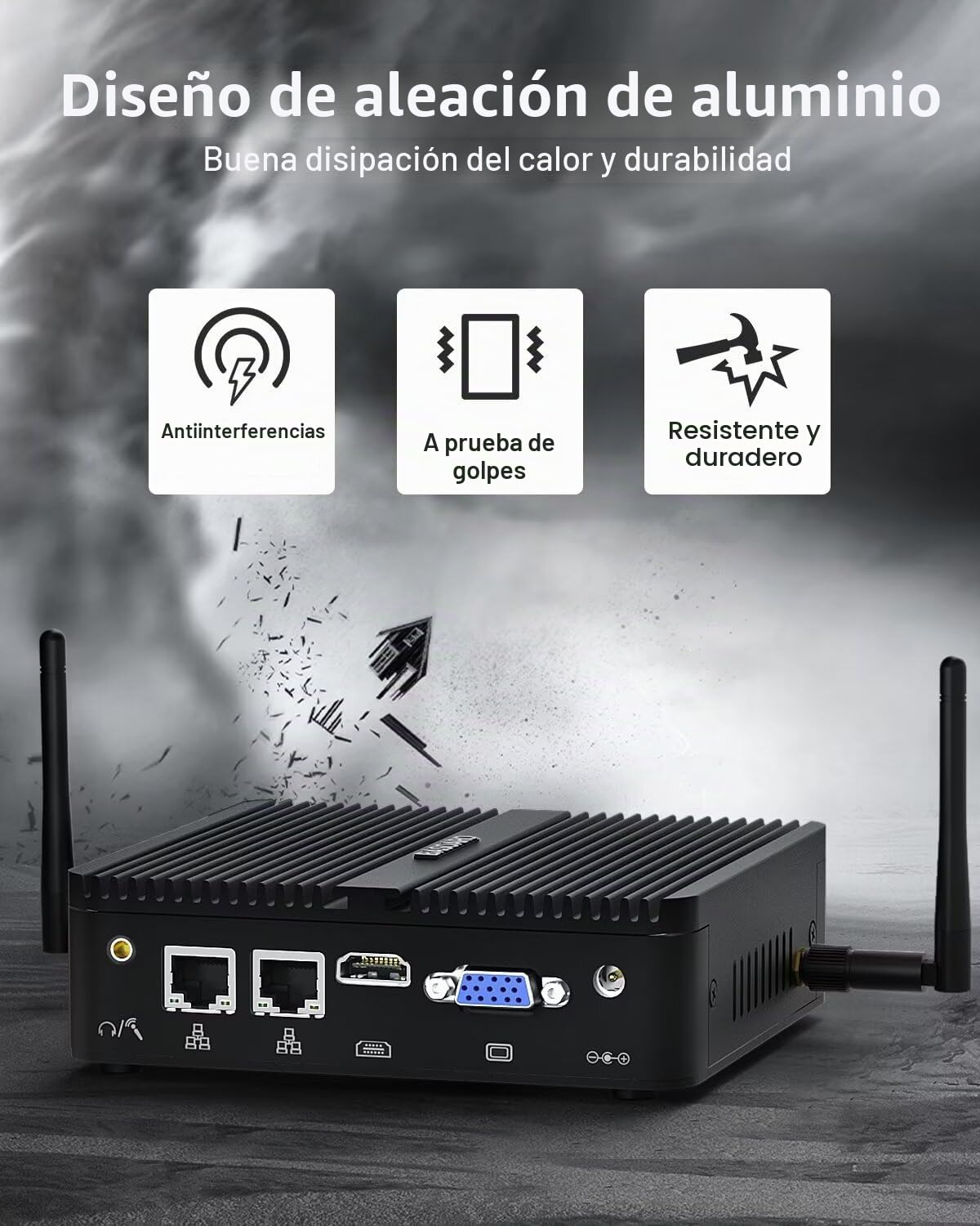 BASOARO PC Industrial Mini PC sin Ventilador J5005, Fanless Computer, 8GB RAM 128GB SSD, Gigabit Ethernet, Doble Pantalla HD VGA, 2 RS232 COM, WiFi de Doble Banda, BT, Win 11 Pro