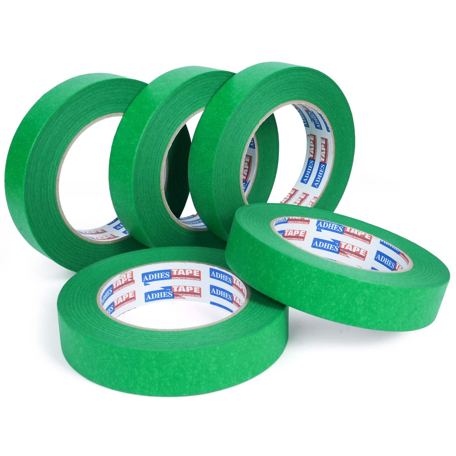 ADHES Green Masking Tape, 5 Rolls 24mm x 50m UV Resistant No Residue Painters Tape, Multi-Surface Artist Paint Tape for Walls Multi Surface Use