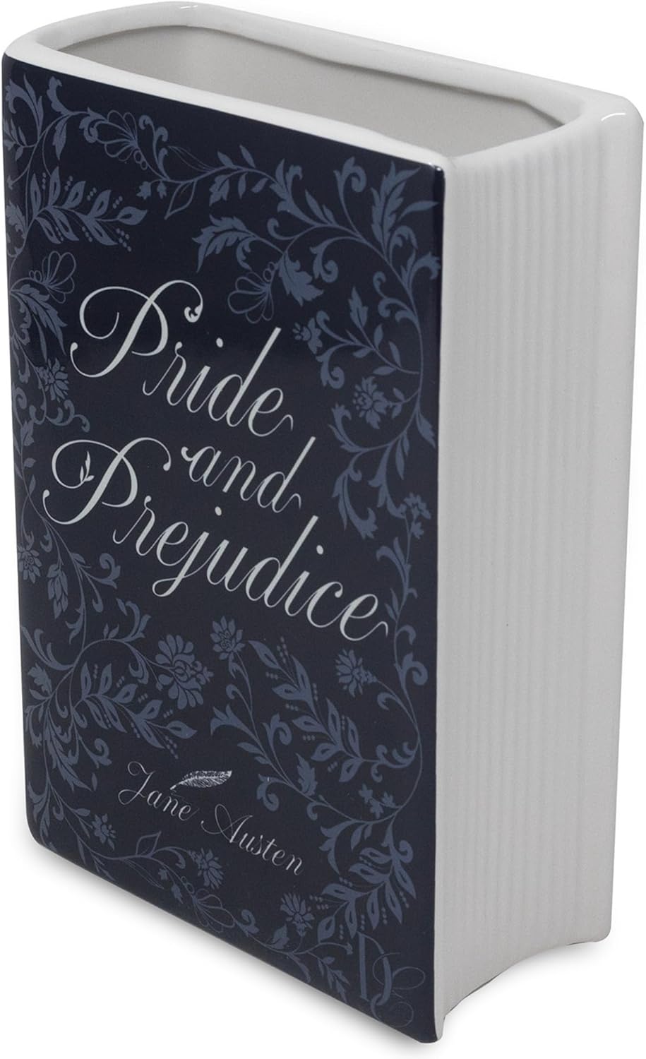 Steel Mill & Co Original Book-Shaped Decorative Vase, Ceramic Vases for Home Decor, Cute Bookshelf Decor, Unique Vase for Book Lovers (Large - Pride and Prejudice in Navy)