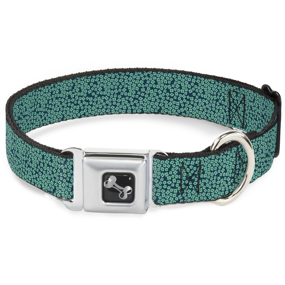 Buckle-DownSeatbelt Buckle Dog Collar - Ditsy Floral Teal/Light Teal/Teal - 1.5" Wide - Fits 13-18" Neck - Small