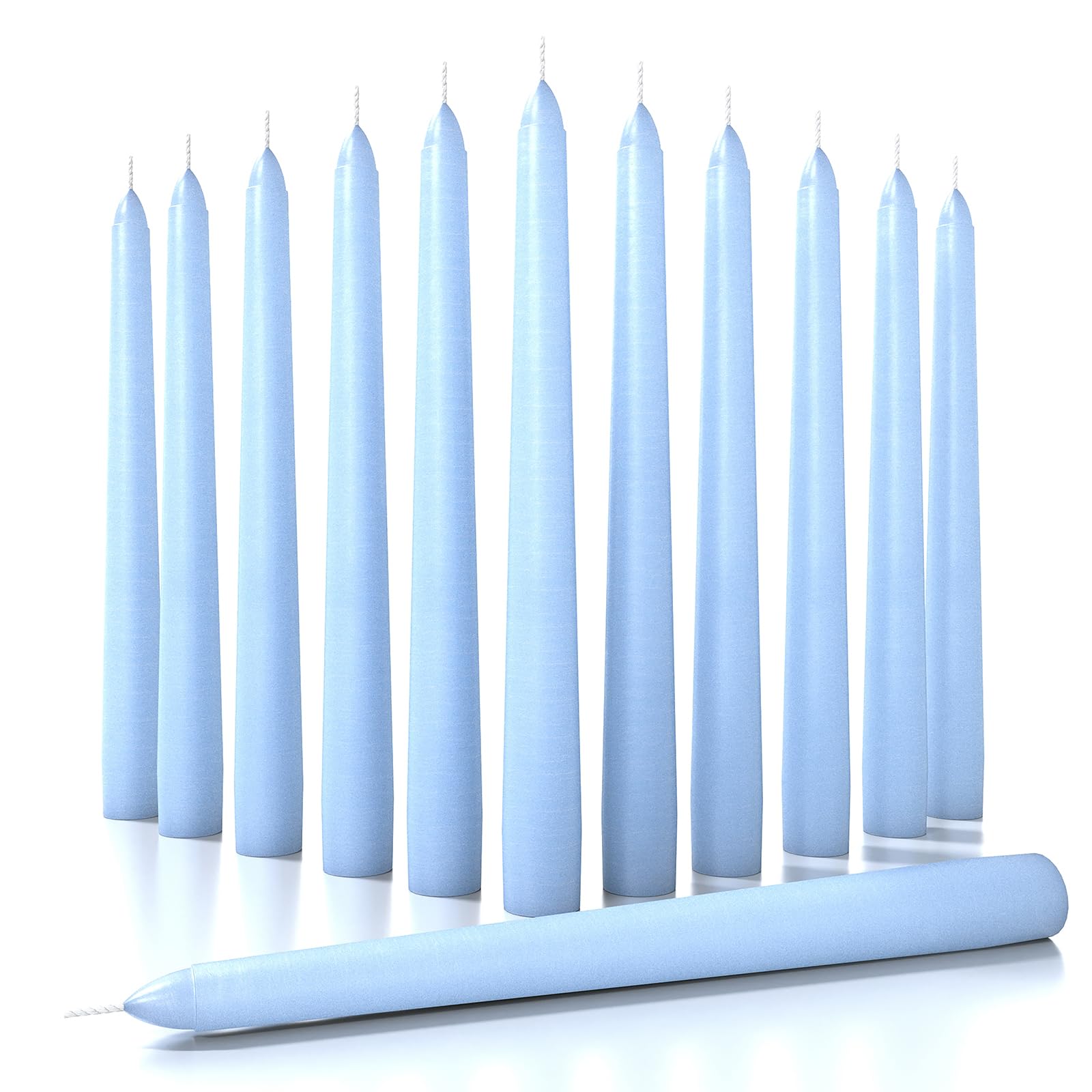 CANDWAX 8 inch Taper Candles Set of 12 - Dinner Candles Dripless - Tall Candles Long Burning Perfect for Dinner, Party or Wedding Candles Decor - Light Blue Candles