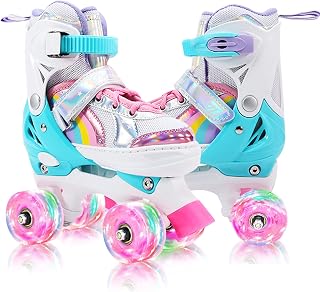 Roller Skates for Girls Kids 4 Size Adjustable Roller Skates with 8 Light Up Wheels,Breathable Illuminating Shining Kids Roller Skates Toddlers Boys Beginner Best Birthday Gift for Outdoor & Indoor