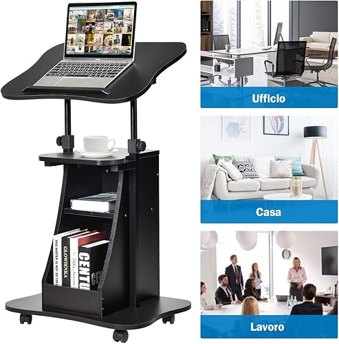 Miniatura 5 de MAT Expert - Podio para computadora portátil de pie, soporte de podio móvil ajustable en altura, atril sentado a pie, escritorio de conferencia con