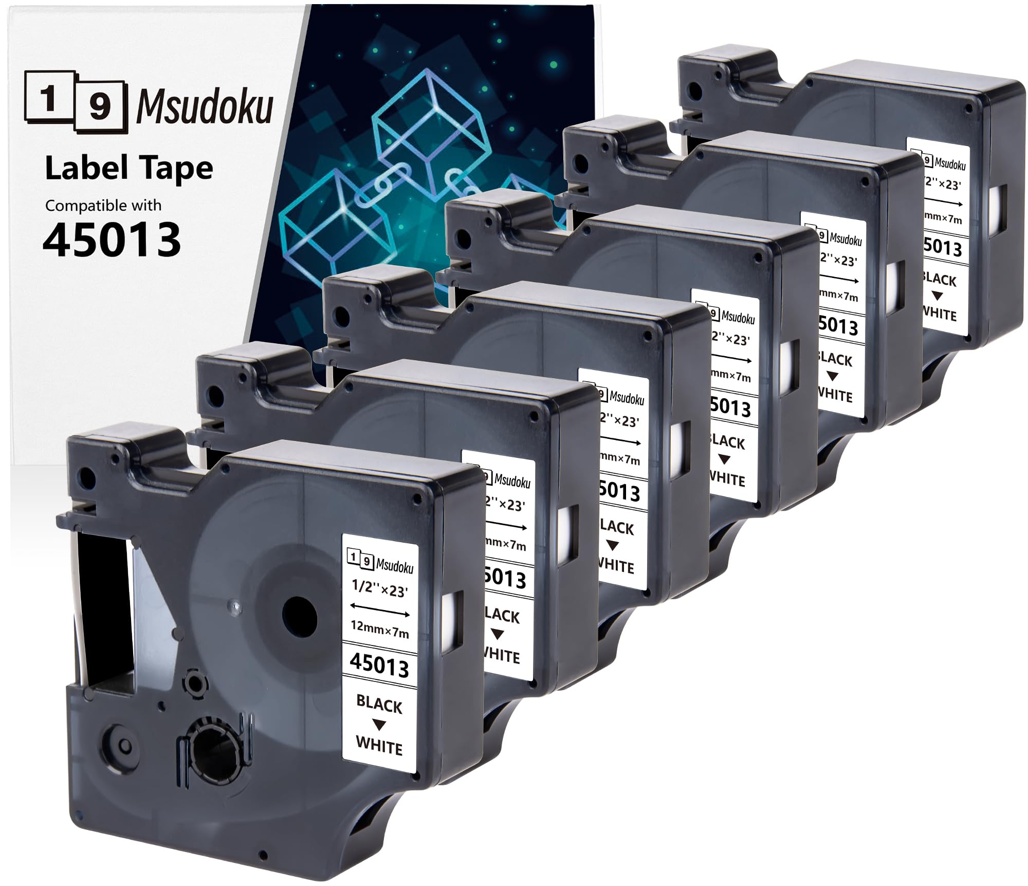 5 Rubans Dymo D1 12mm X 7m - Noir Sur Blanc - Compatible LabelManager 160, 210D, 420P Et Plus