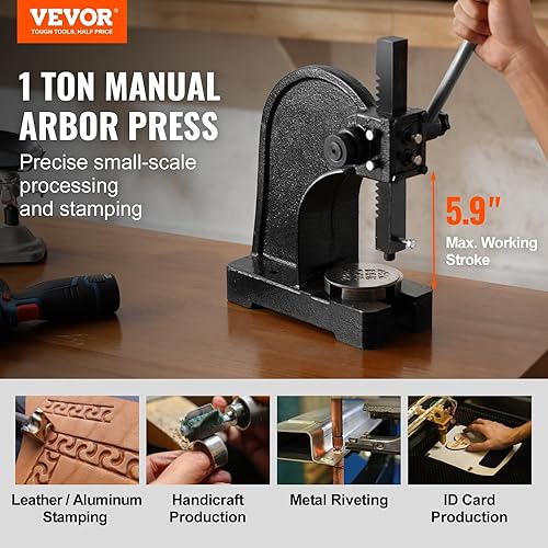 Miniatura 2 de VEVOR Prensa de árbol manual de 1 tonelada, altura máxima de 5.9 pulgadas, prensa manual de escritorio de hierro fundido resistente, prensa manual