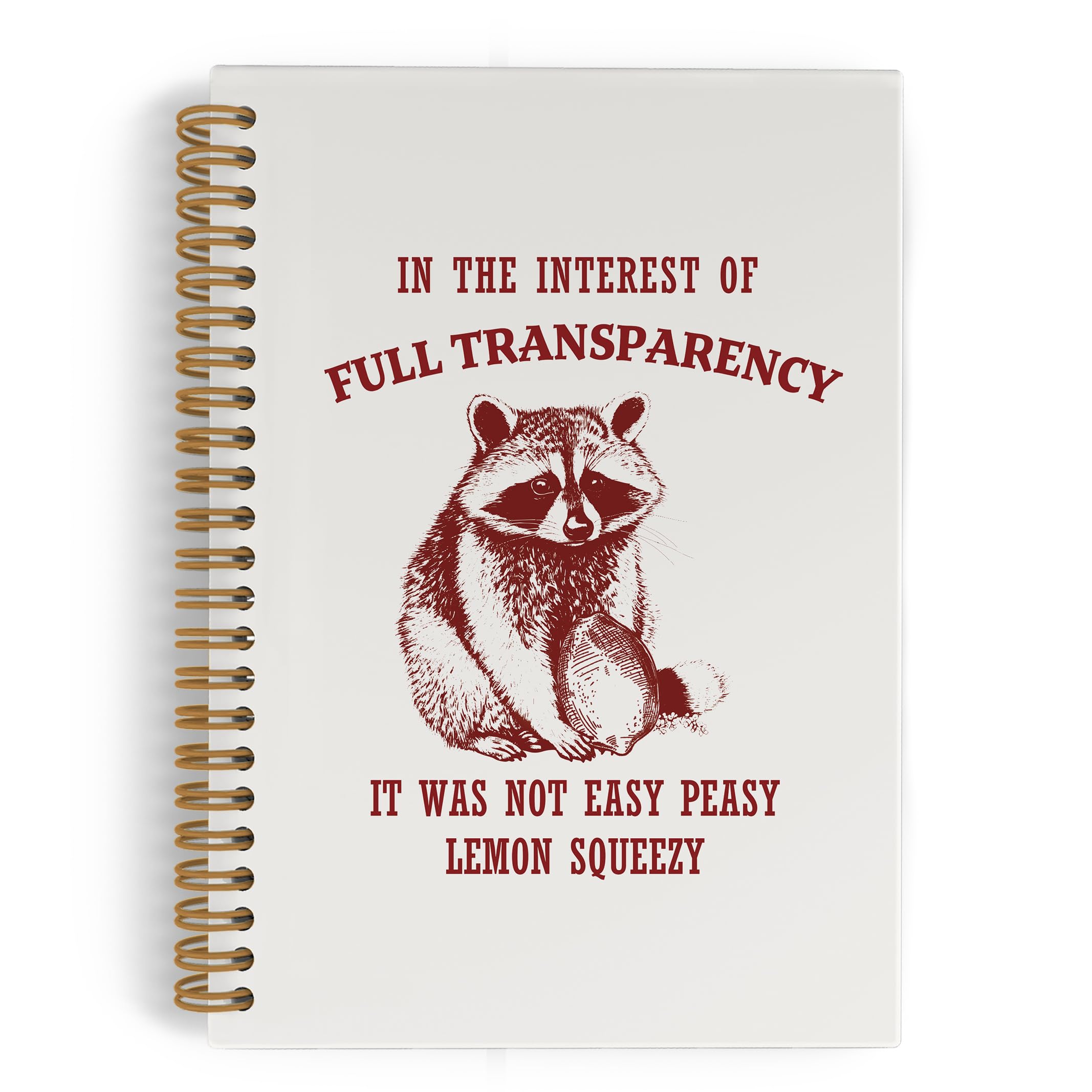 QLMX Funny Retro Raccoon Notebook, Cute Raccoon Journal Notebook Gifts for Women Men，It Was Not Easy Peasy Lemon Squeezy Raccoon Office Supplies，