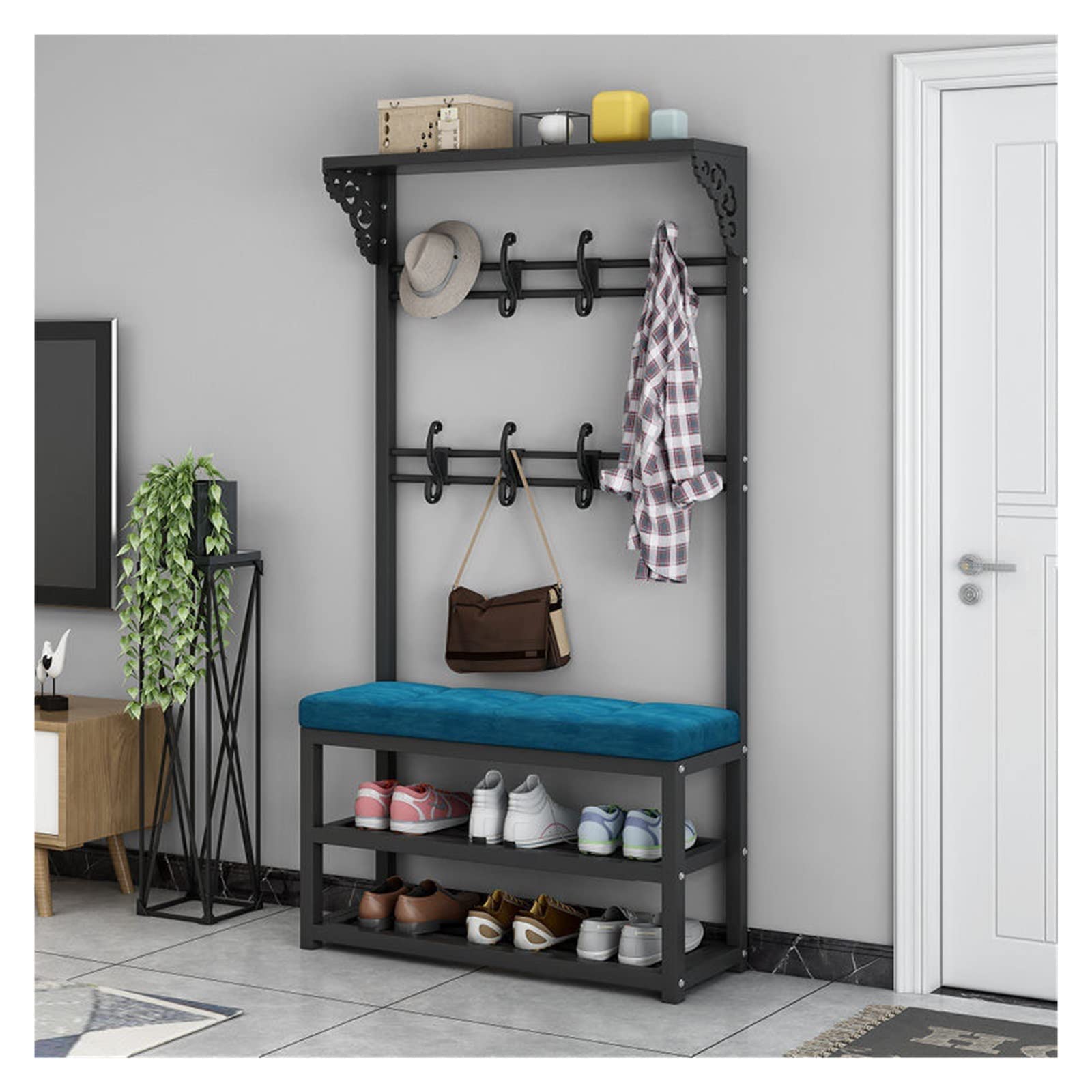 FGXHHS Coat Rack with Shoe Bench and Storage Shelf, Space-Saving Entryway Organizer for Hallway or Bedroom