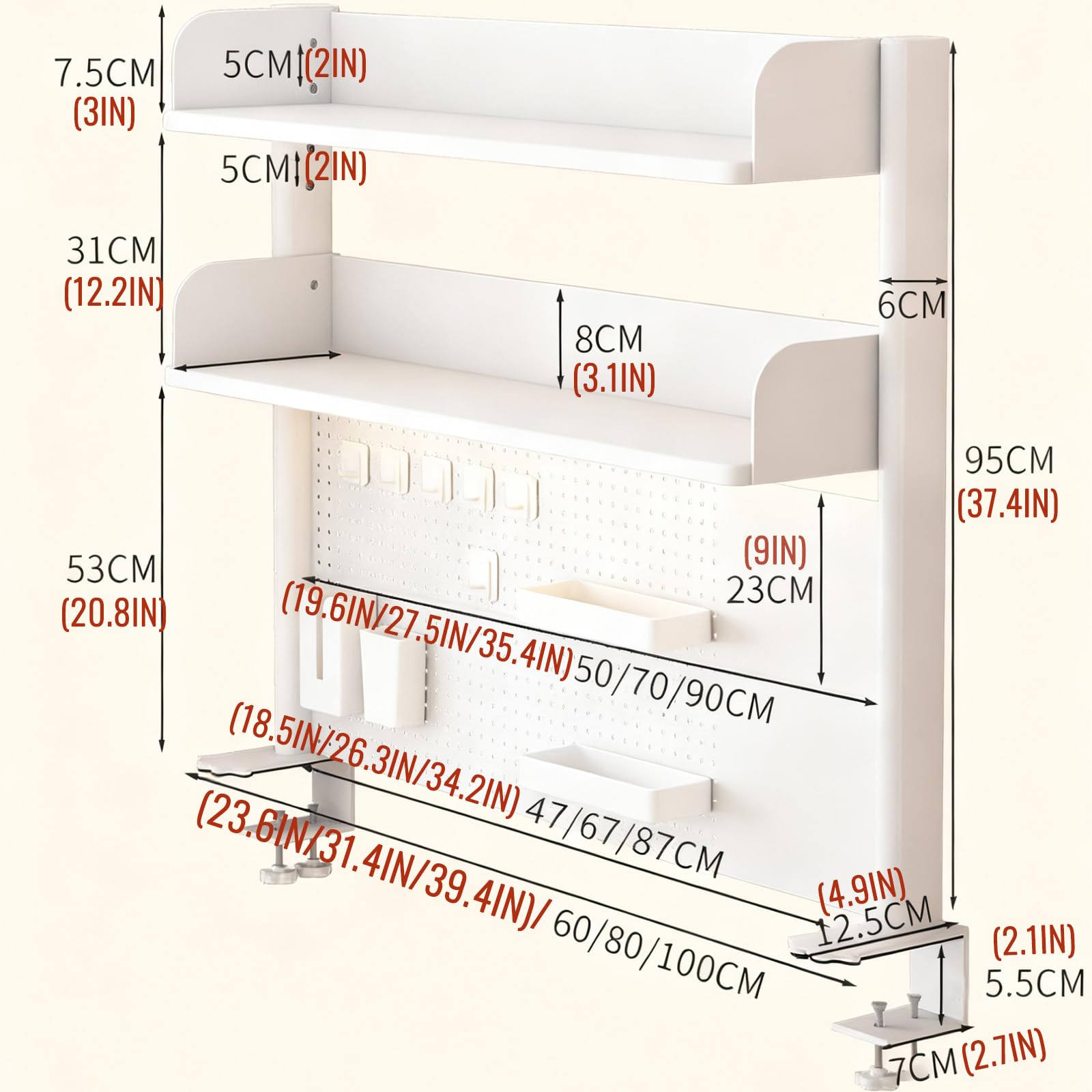 Scaffale organizer da scrivania con morsetto, scaffale da scrivania, regolabile, accessori da scrivania con display a pannello forato, mensola salvaspazio per casa e ufficio