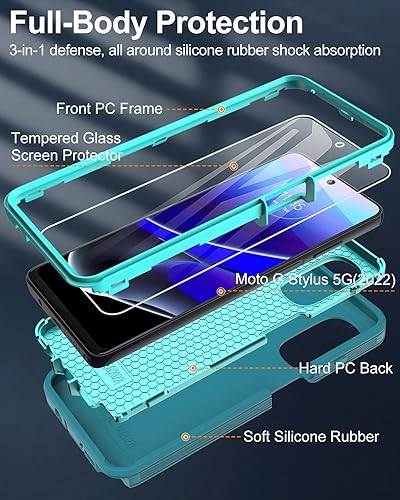 Miniatura 4 de Funda para teléfono Motorola Moto G Stylus 5G (2022), con protector de pantalla, cubierta de puerto a prueba de polvo, cubierta de goma de silicona
