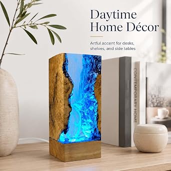 Drawelry Handmade Ocean Resin Lamp, Epoxy Wood Underwater Lamp with Fish Coral Shark Diver, Rustic Bedroom Desk Decor Christmas Gift for Marine Lovers Couples (Deep Blue Sea)
