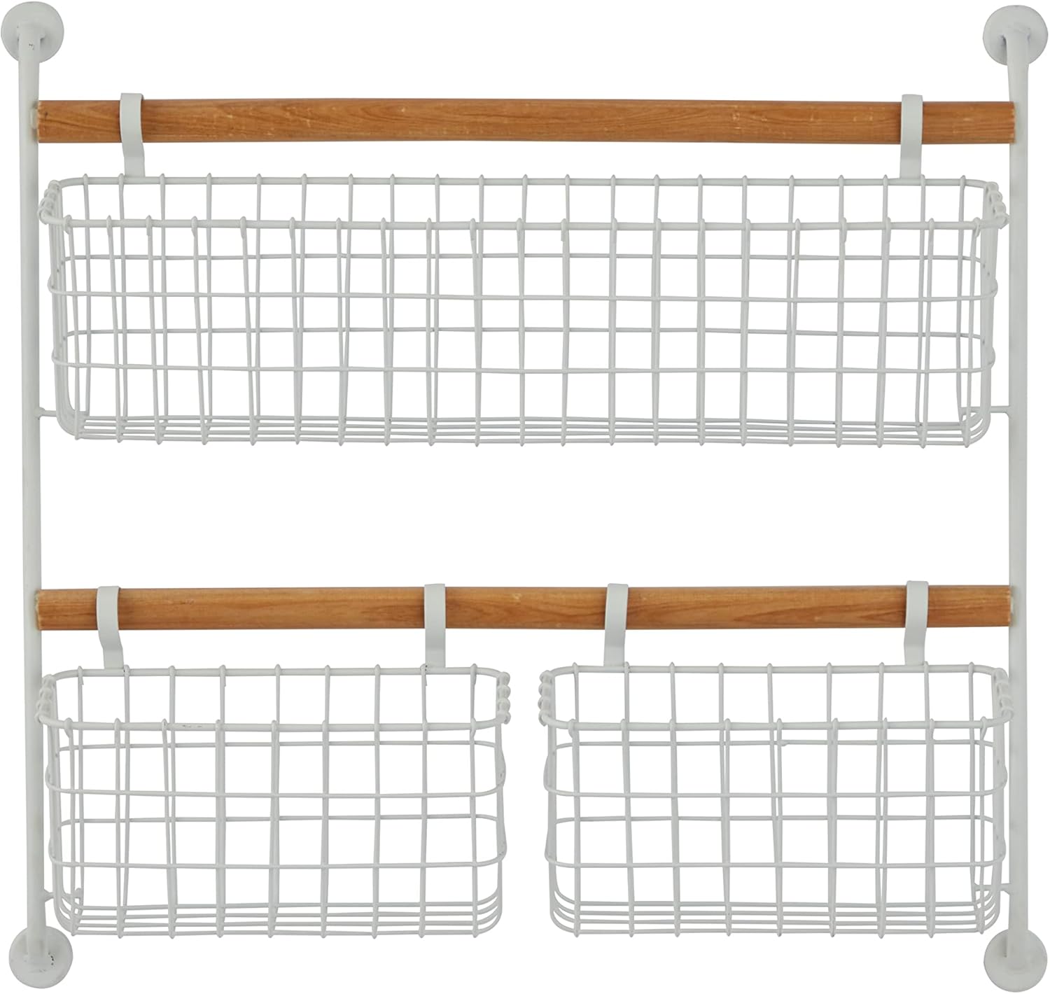 The Novogratz Metal Wall Mounted 3 Hanging Baskets Magazine Rack Holder, 22" x 5" x 21", White