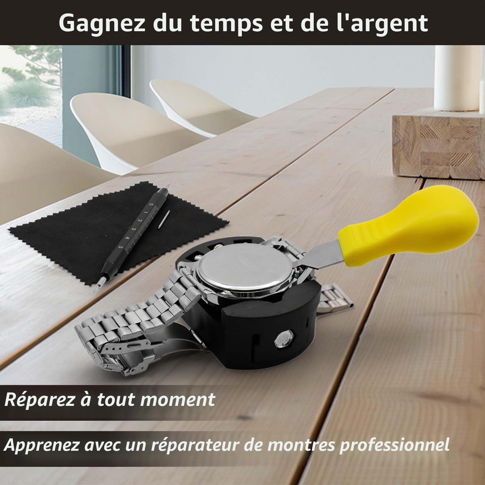 Kit Réparation Montres, GLDCAPA Kit de Remplacement des Piles de Montres Professionnelles Avec étui de Transport, Kit d'outils Pour Retirer les Maillons de la Montre, Set de Presse Pour la Montre