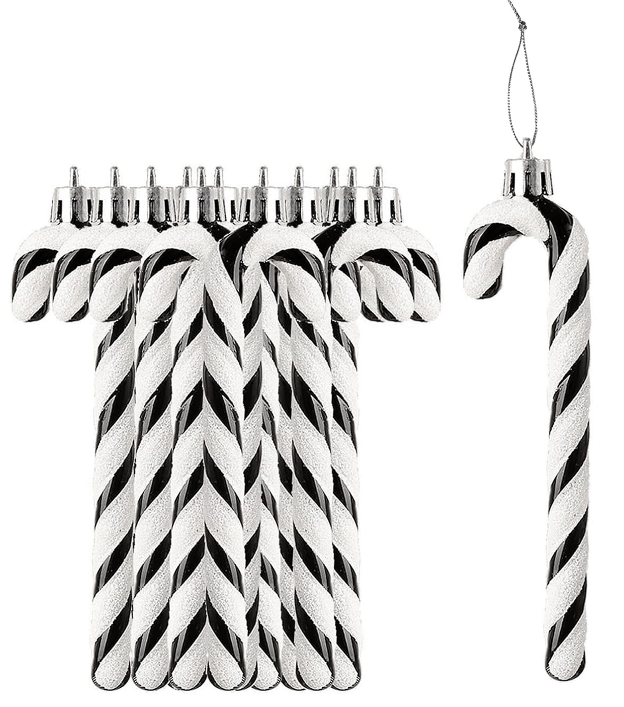 12 Decorazioni Natalizie A Bastoncino Di Zucchero - Glitterate In Plastica - Rosse E Bianche - 12 Cm