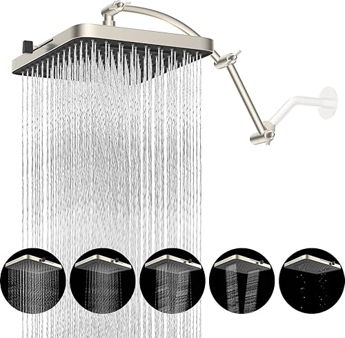 Miniatura 11 de Hibbent Cabezal de ducha con filtro de lluvia, 13 pulgadas, alta presión, 5 modos, brazo de extensión de cabezal de ducha de 16 pulgadas, extensor