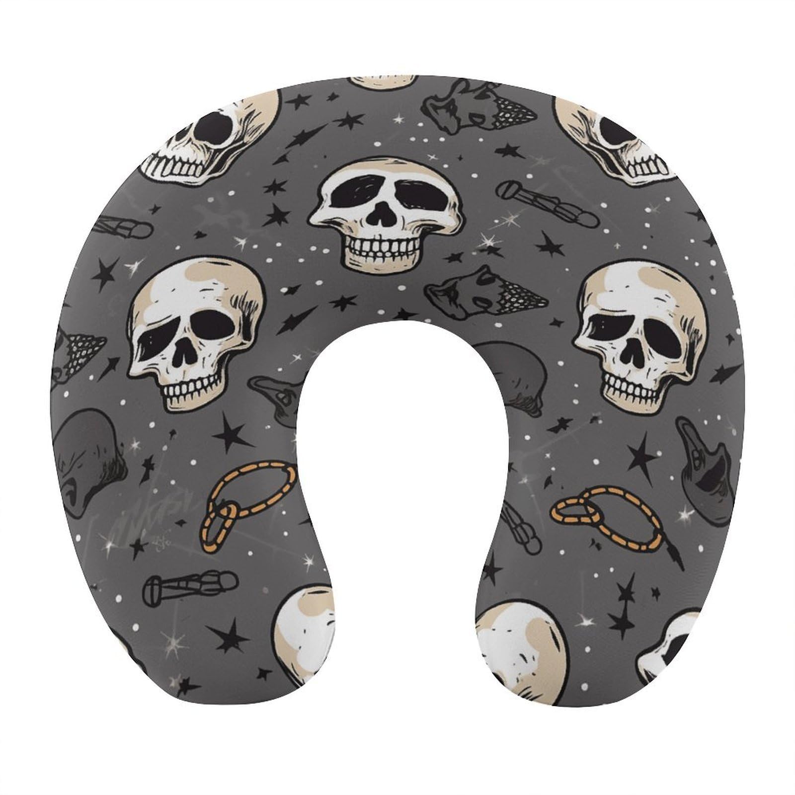 Adfgyerh Style Skull And Lightning U-Shaped Pillow，Memory Foam Pillow Core，Cushion ，Provide Neck Support ，Travel Pillow，Suitable For Airplanes, Cars, Homes, And Offices.