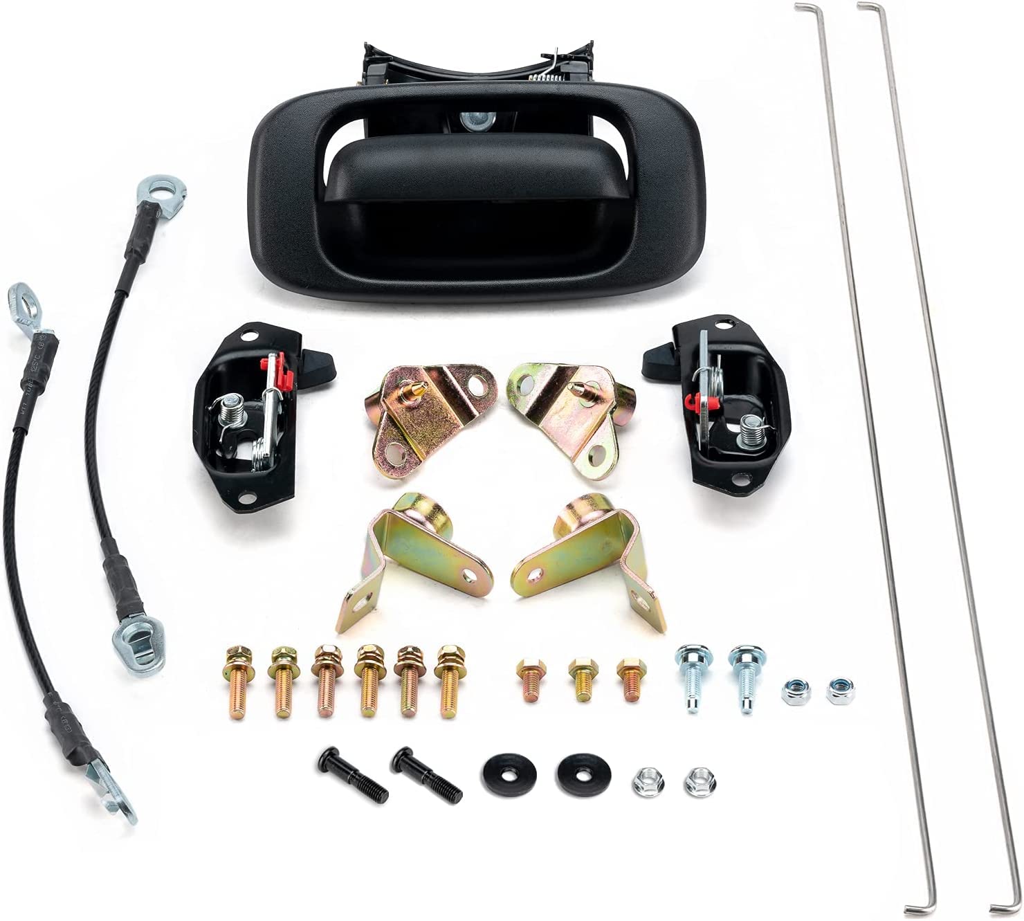 Tailgate Hardware Rebuild Kit Compatible with 1999-2006 Chevrolet Silverado GMC Sierra, Tailgate Handle Latch and Bezel Trim with Rod Clips Replace# 15228539,15997911,15921948, 5921949