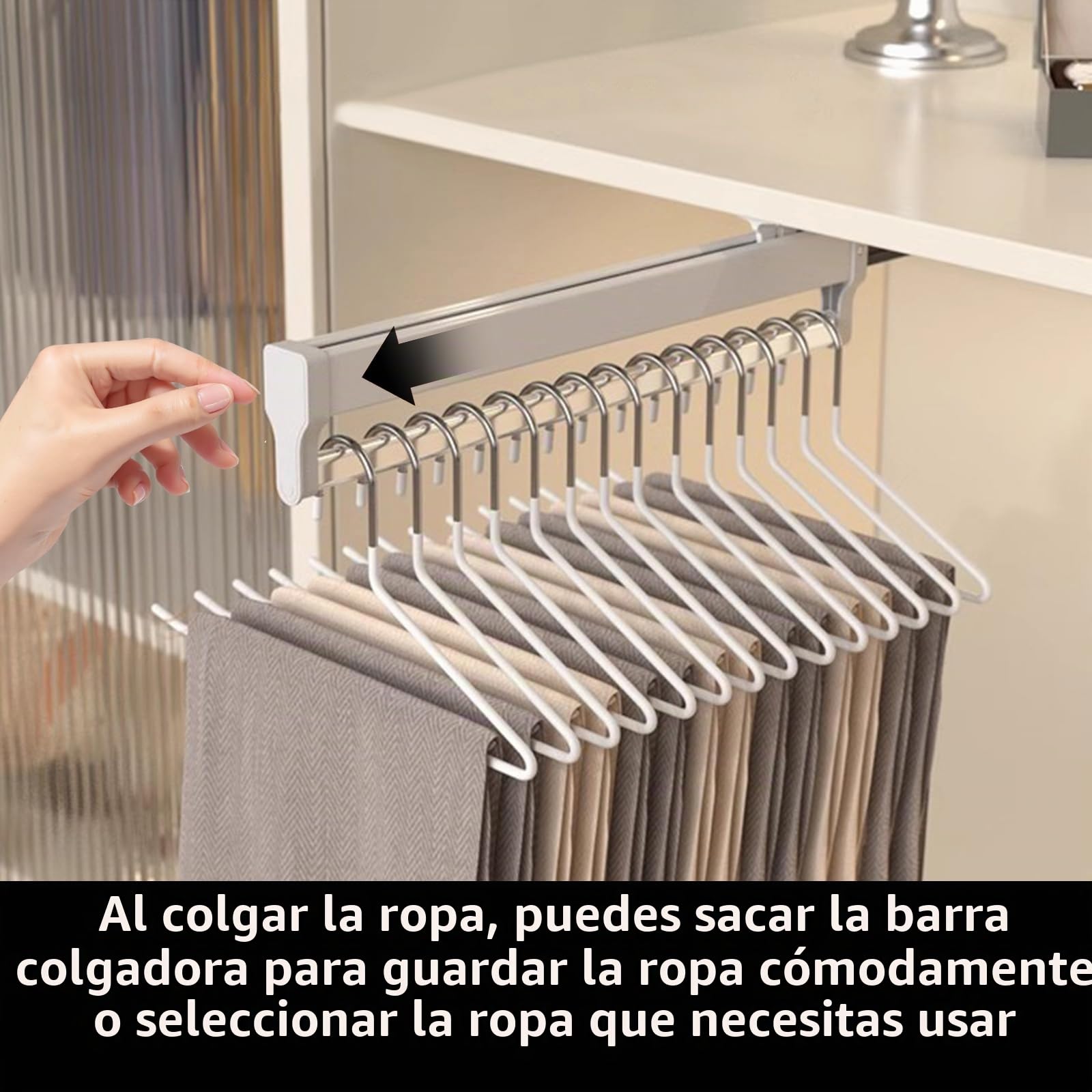 2 Piezas Blanco Barra Armario Extensible con 2 rieles deslizantes 35-68cm Pantalonero Extraible Para Armario de Acero Laminado en Frio Barra Extensible Armario, Soporta Hasta 25 kg