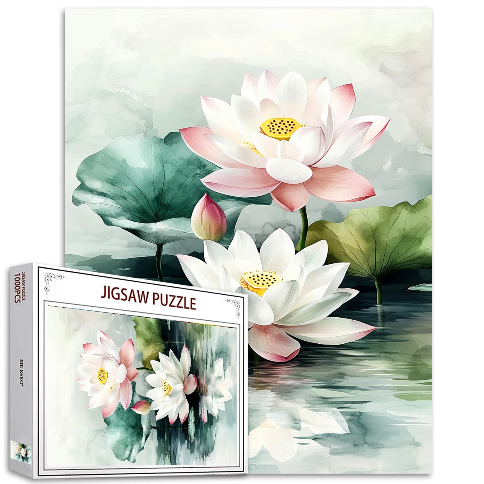 Tucocoo Watercolor Lotus Flowers Jigsaw Puzzle 1000 Pieces Puzzles for Adults, Natural Elegance Water Lilies Art Jigsaw Puzzles for Challenging Family Activity Games DIY Puzzle for Home Decor Gifts — image 1