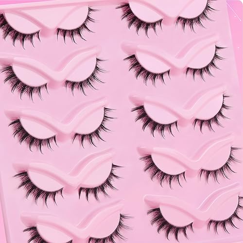 Ahrikiss Cat Eye Lashes False Eyelashes Faux Mink Fluffy Lashes Wispy Strip Lashes Natural Look Long Winged Foxy Lash Pack 10 Pairs Fake Eyelashes(Galaxy Flare)(Soft Swoop)