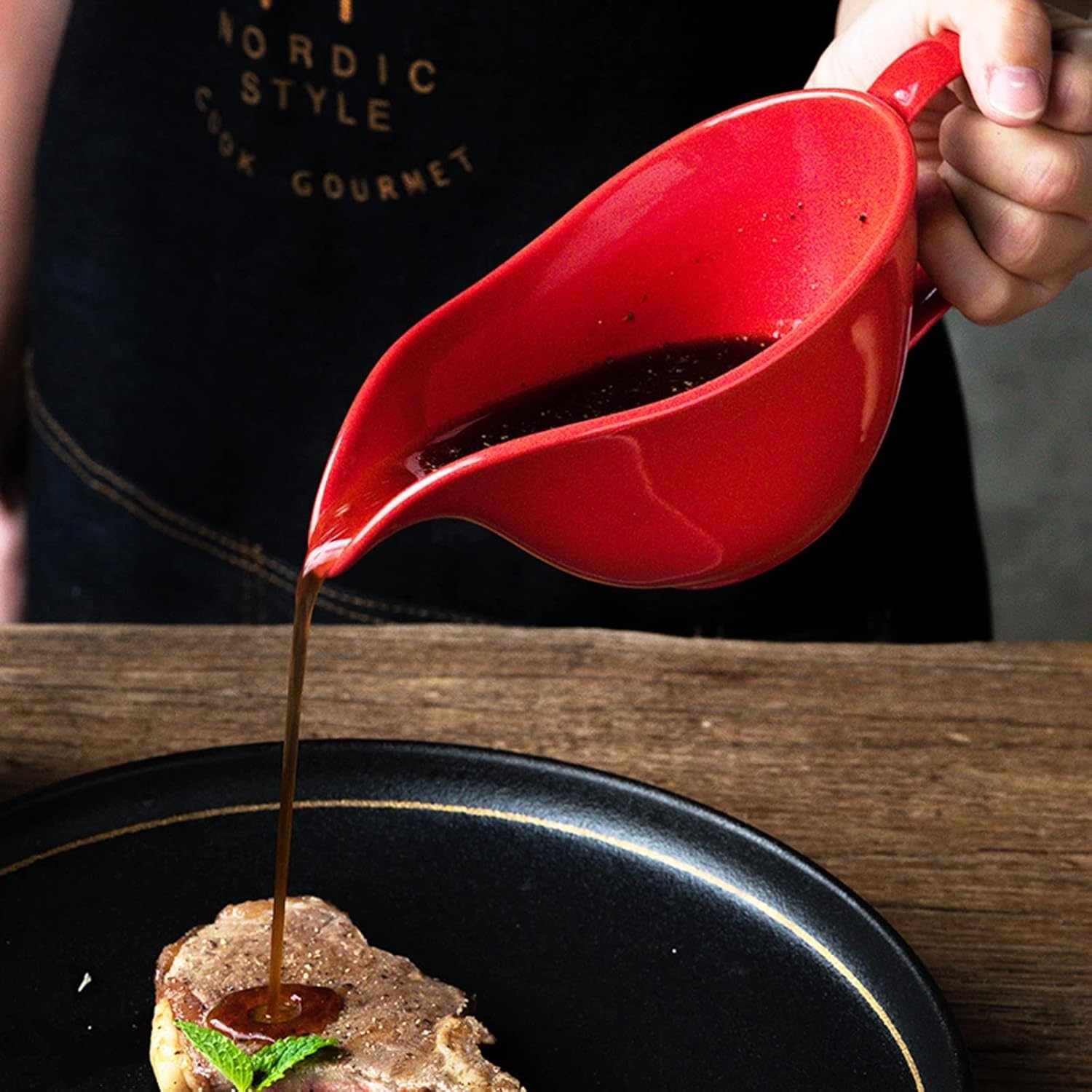 Saucer Premium Quality White Porcelain Ceramic Sauce Jug Gravy Boat Porcelain Saucier Sauce Tray Seasoning Hold Dish(Black)