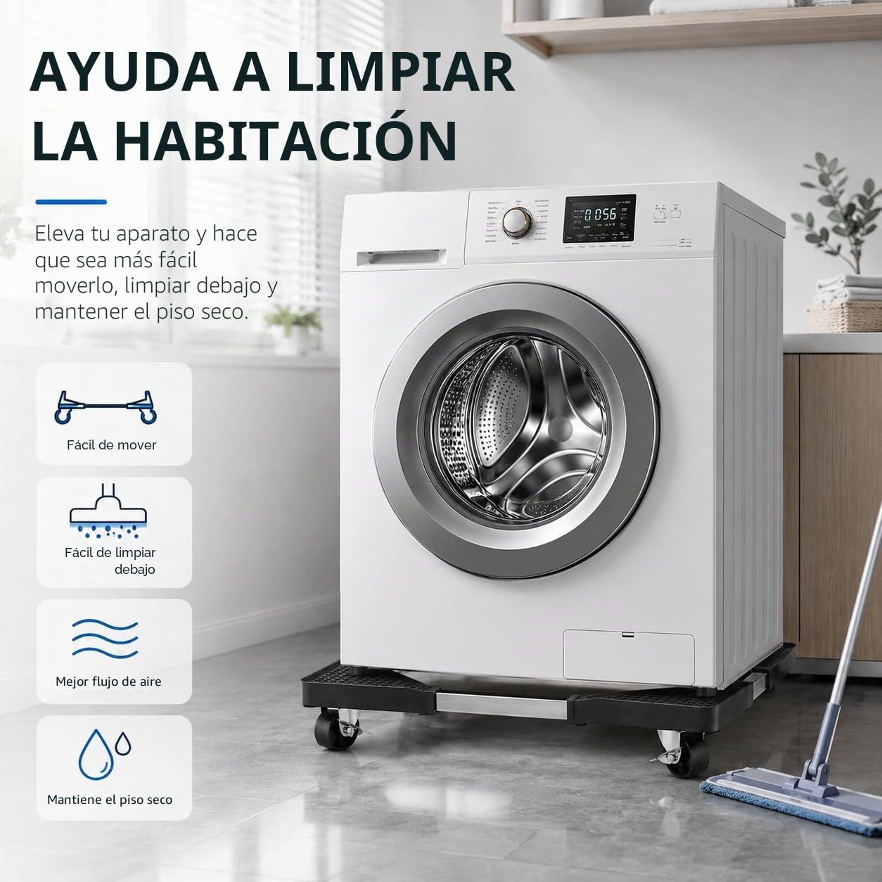 Soporte para lavadora con ruedas, soporte móvil para frigorífico, soporte ajustable para lavadora, base ajustable de 40 a 66 cm, para secadoras, frigoríficos