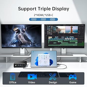 Mini PC with AMD Ryzen 9 6900HX, 64G DDR5 RAM, 2T PCIE4.0 SSD, Dual LAN, Support 1 * 2.5G, 2*HDMI, 1*USB-C, Triple Display, Wi-Fi 6e, Small Desktop Computer, VESA, Windows 11 Pro