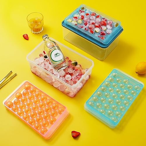 Miniatura 8 de PHINOX - Bandeja redonda para cubitos de hielo con tapa y contenedor, bandejas de hielo redondas para congelador, bandejas de hielo para hacer