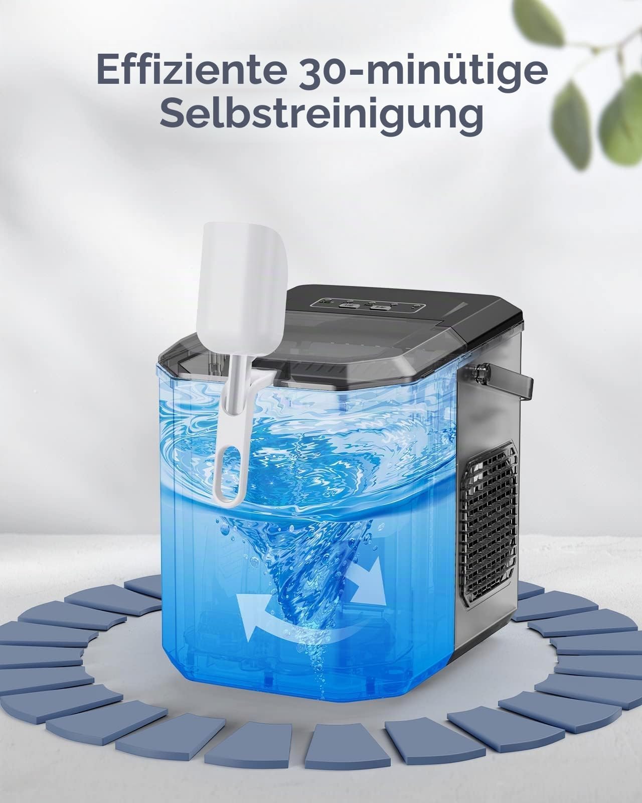 Silonn Eiswürfelmaschine mit Griff-Eiswürfelkorb – Tragbar & Selbstreinigend, Mini Ice Maker 9 Eiswürfel/6 Min. 12 KG/Tag, Eiswürfel einfach entnehmen und überall nutzen