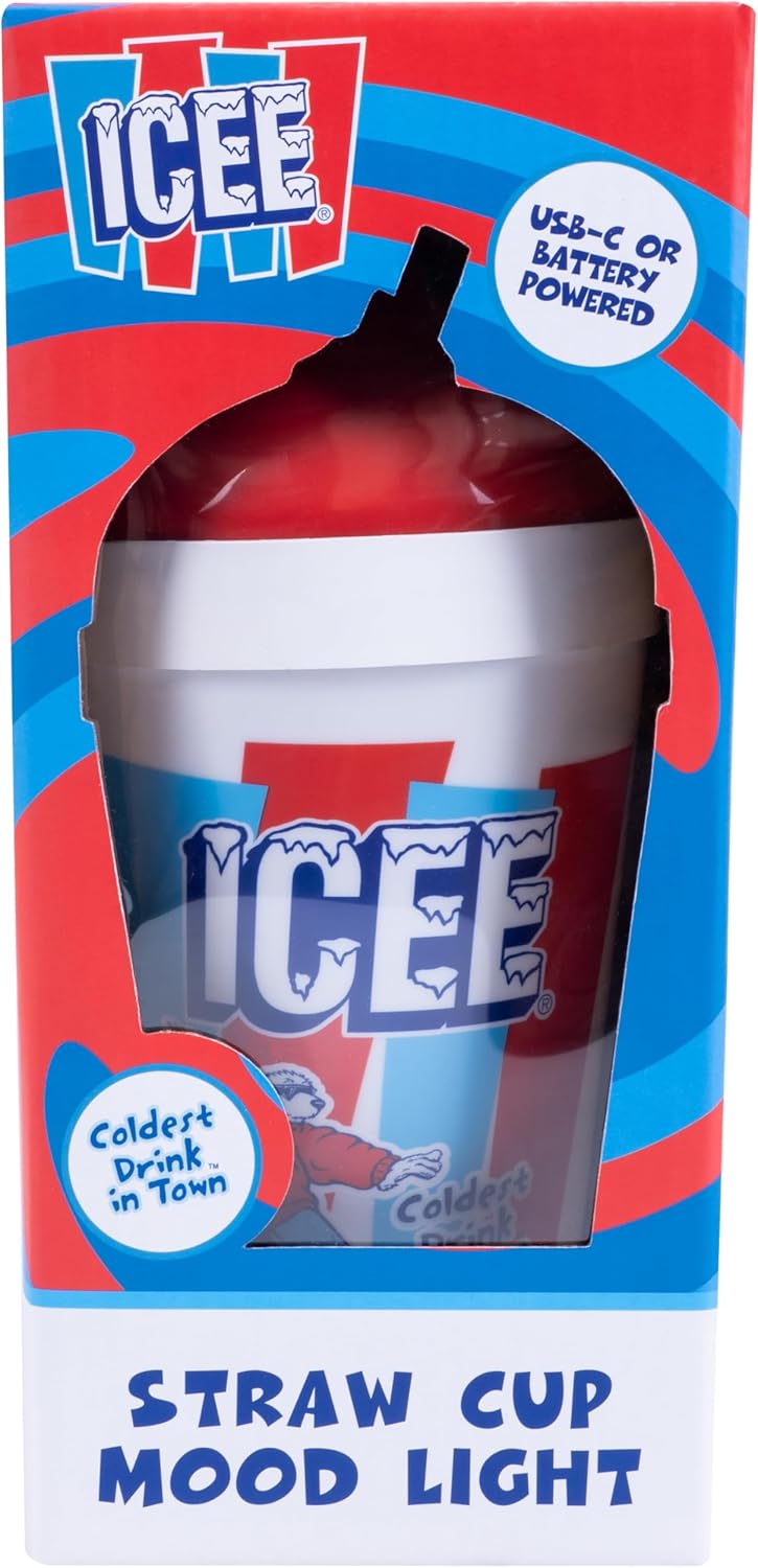 Fizz Creations ICEE Straw Cup Mood Light – 9" Tall LED Night Light, Officially Licensed Merchandise, Retro Red & Blue Design, USB-Powered, Fun & Functional Home Décor.
