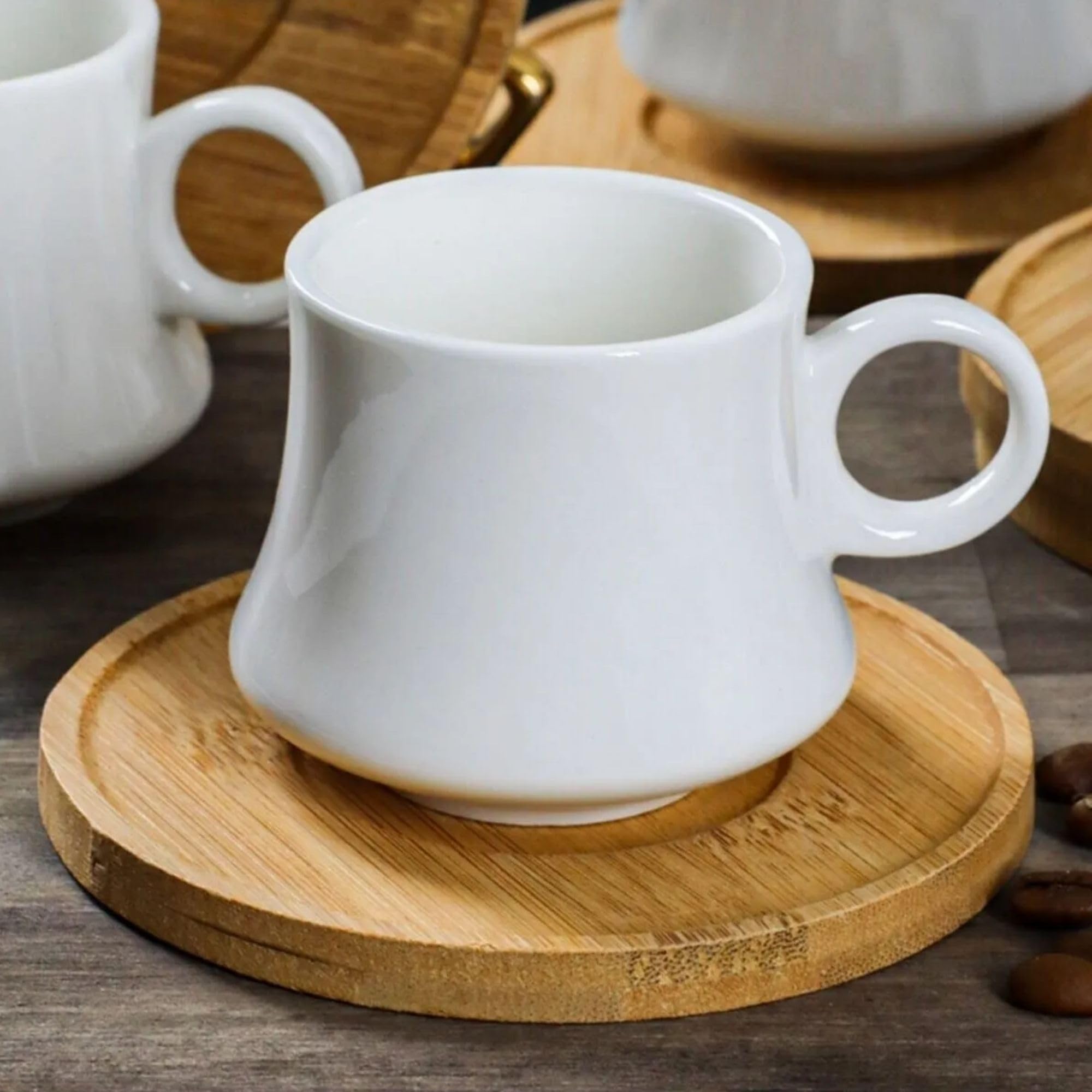 VHD Porzellan und Bambus Espresso & trkische Kaffeetasse 2-teiliges Set -  Demitasse & Untertasse, griechische, arabische Kaffeetassen mit Bambus-Teller,  Fancy Style, 2er-Set : Amazon.de: Kche, Haushalt & Wohnen