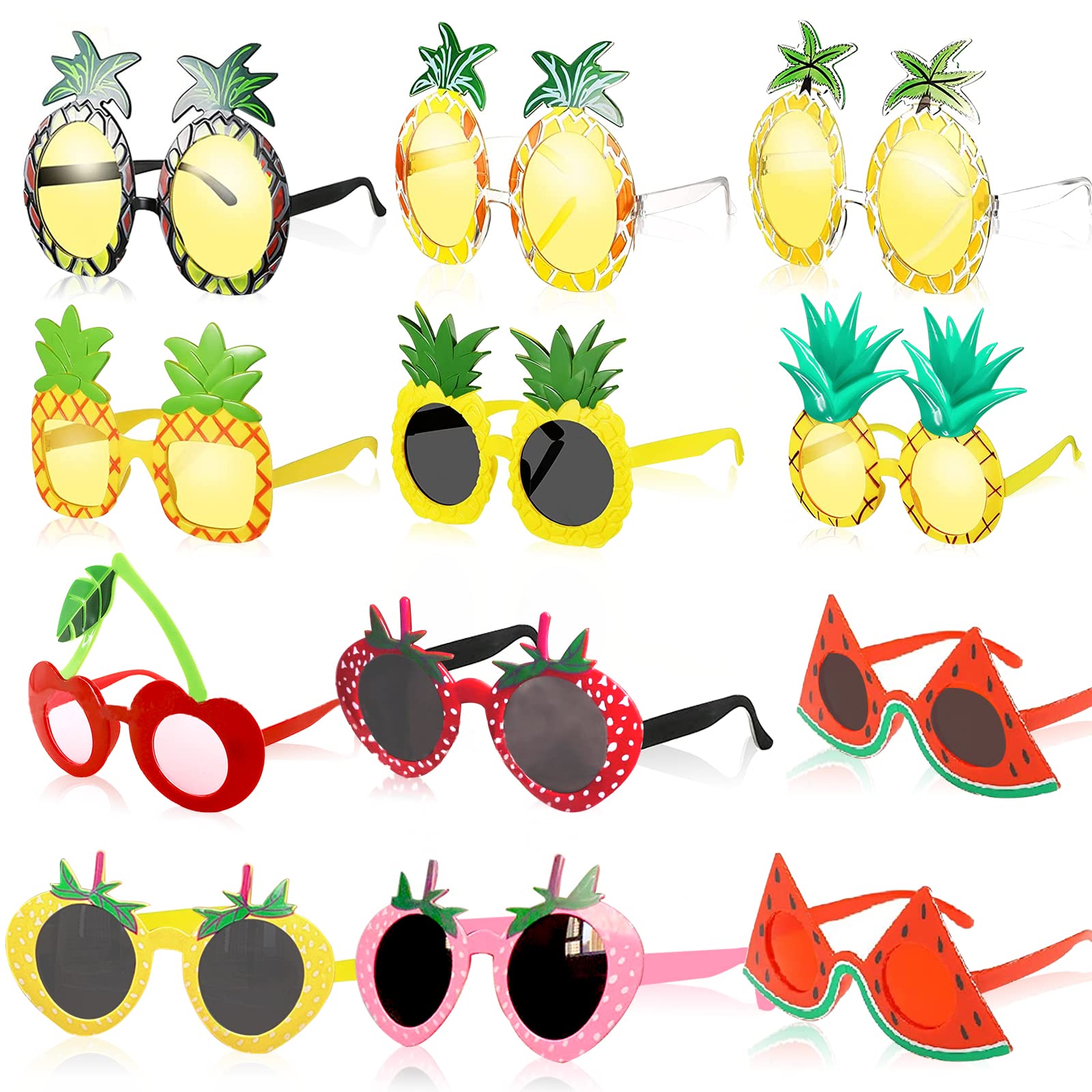 12 Pieces Fruit Eyeglasses Tropical Pineapple Glasses with 12 Styles,Hawaiian Fruit Funny Shape Eyeglasses Pineapple Party Favors for Hawaiian Summer Beach Luau Theme Party Supplies