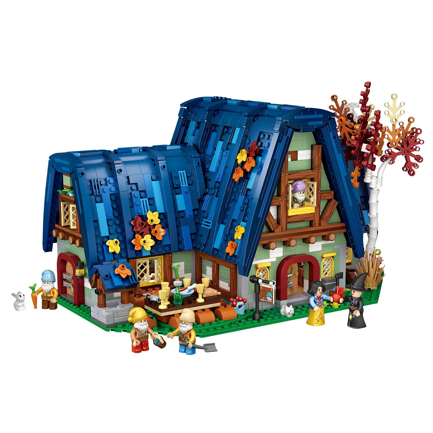 BlueBrixx Märchenhaus Mini Blocks, 2867 Klemmbausteine, 6 Minifiguren | Ab 14 Jahren, kleinerer Maßstab, blaues Dach, roter Blütenbaum, Blumen und Pilze am Sockel, für Sammler, 110154