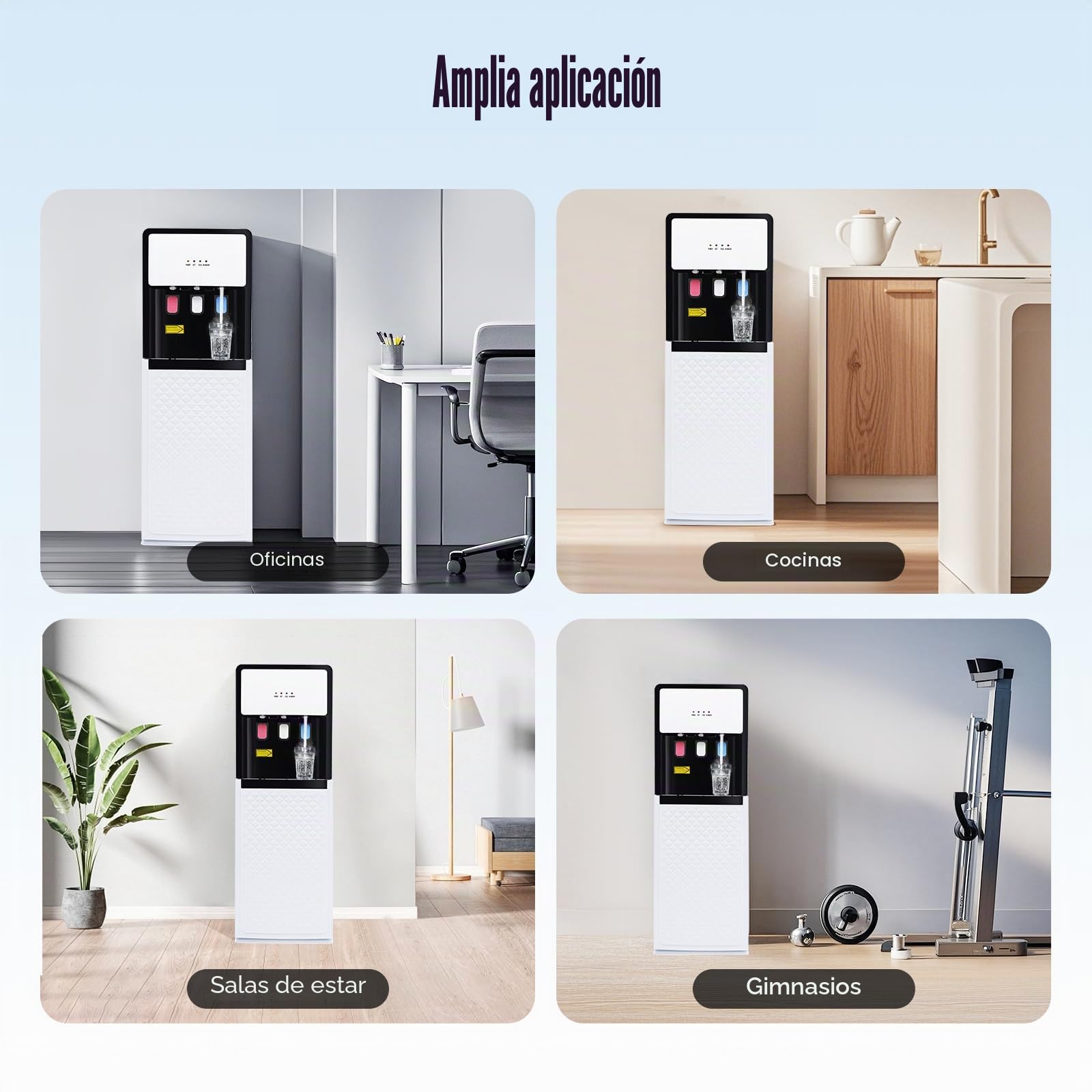 Dispensador de agua con carga inferior, dispositivo de pie con función de calefacción y refrigeración, 3 salidas separadas para agua caliente, fría y temperatura ambiente para el hogar y la oficina